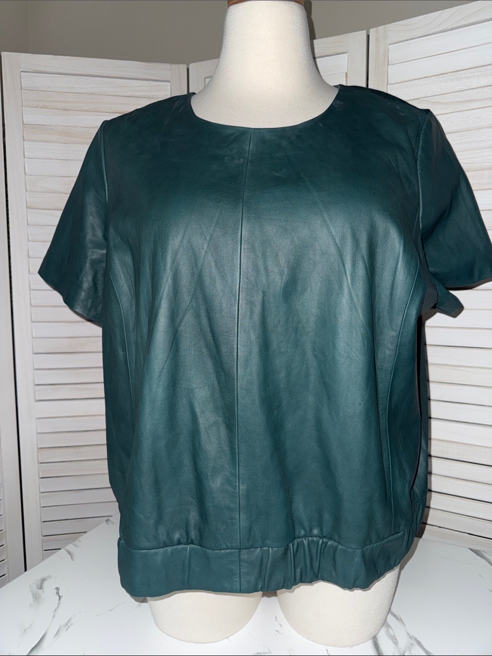 Halogen Green Short-Sleeve Real  Leather Top Size 24W